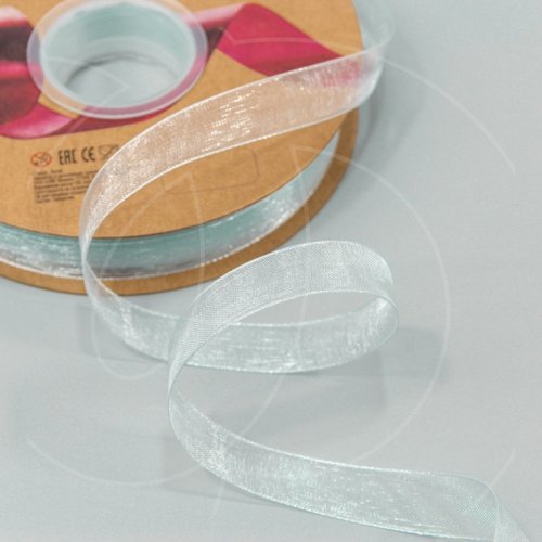 Лента для декора и упаковки из органзы Серо-голубая 1,5 см 90 м 